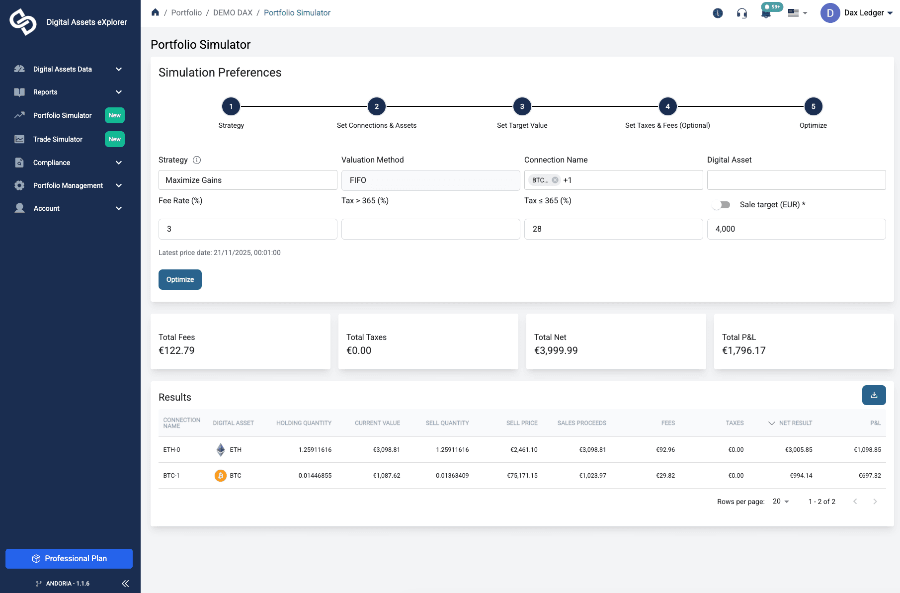 Portfolio Simulator Interface
