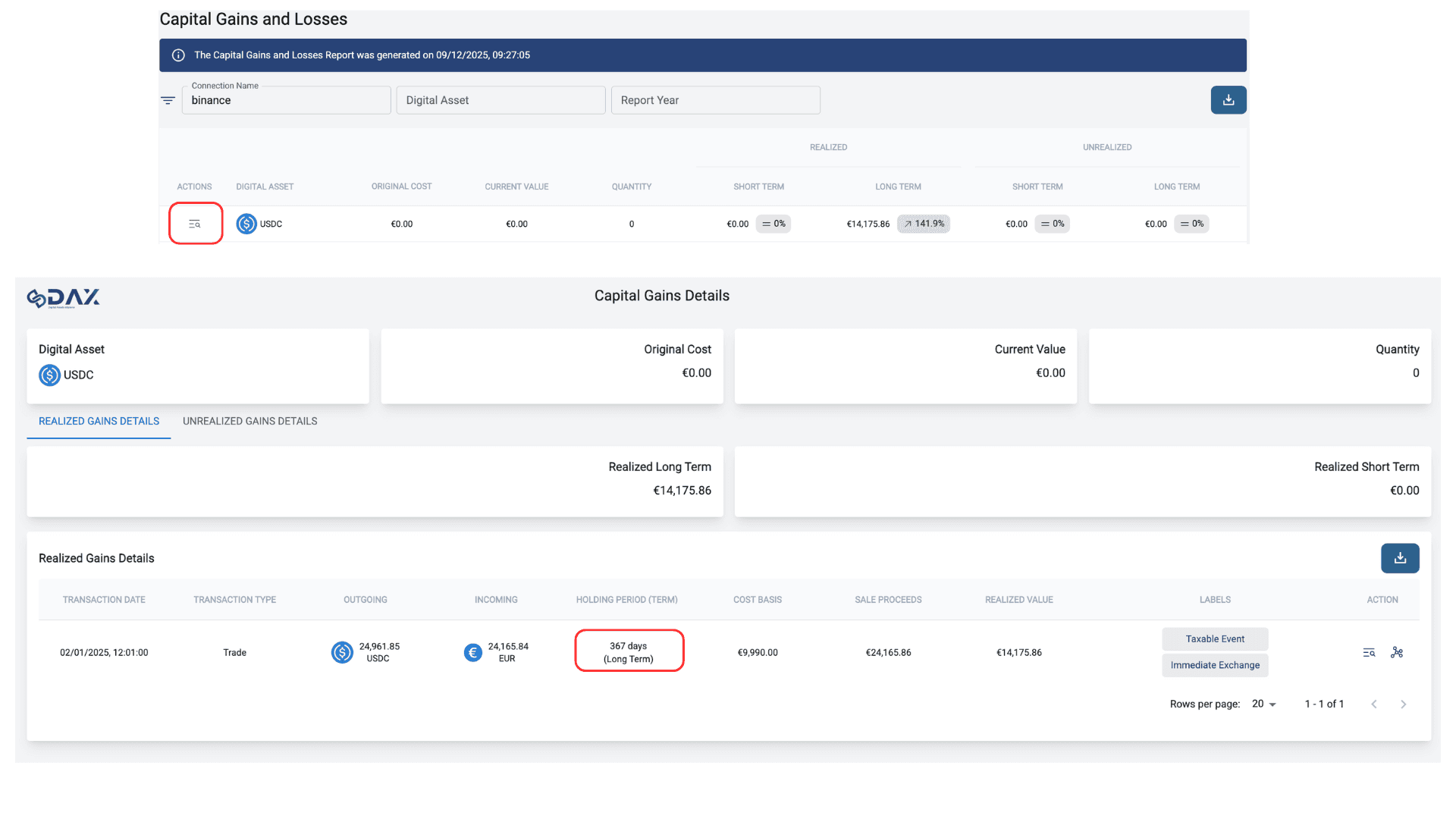 Immediate Exchange Interface - Capital Gains Treatment