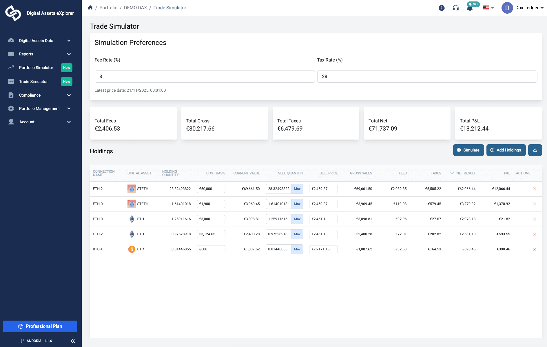 Trade Simulator Interface